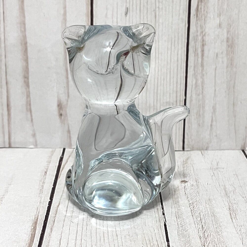 Vintage MCM Balos Glass  Cat Decor Paperweight Clear